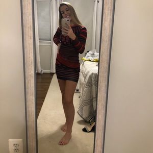 Geometric Striped Red and Black Bodycon Dress